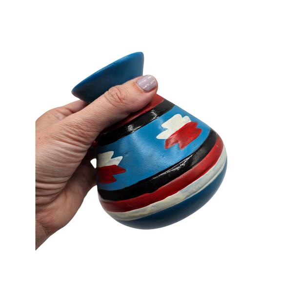 Vintage 1990s 3.5" Tall Hand Painted native American Style Pottery Vase Aztec - Picture 5 of 6